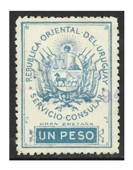 Uruguay 1889 Revenue Consulat $1 Blue Fine Used