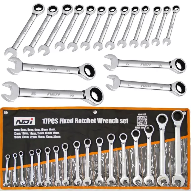 NDI 17Pcs 6MM-30MM Jumbo Metric Ratchet Spanner Set Carry Pouch included