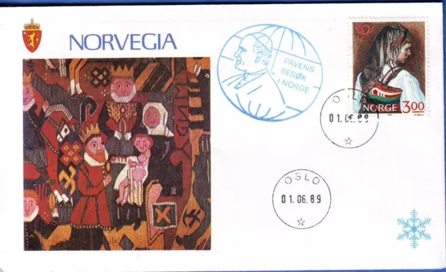 620+ FDC ENVELOPPE 1er JOUR VISITE DU PAPE JEAN PAUL II  EN NORVEGE 1989