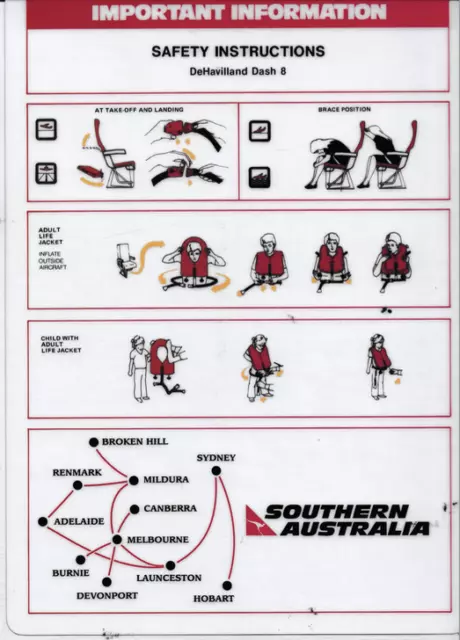 Safety card Southern Australia DeHavilland Dash 8