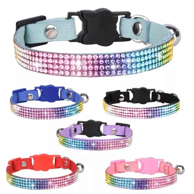 (CC047) Cat Collar Safety Release Sparkly Rainbow Diamond Style Microfibre