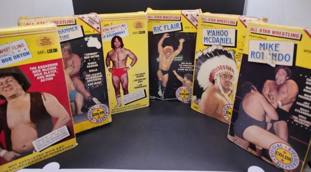 VTG Lot of 6 Wrestling VHS All Star Wrestling Vols. 1-3,5,7,8 Steamboat Flair ++