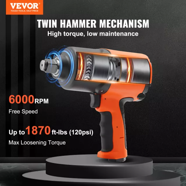 VEVOR Air Impact Wrench 3/4" Square Drive 1870ft-lb Heavy Duty Torque 90-120PSI 2