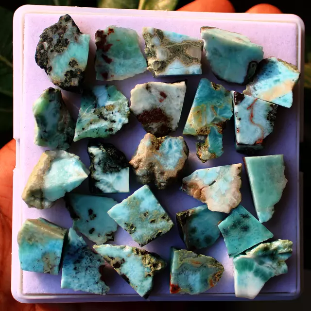 24 piezas Natural dominicano pequeño Larimar cristal crudo rebanada Druzy...