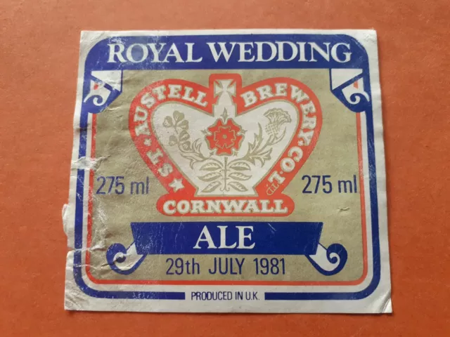St Austell Beer Bottle Label.  1981. Royal Wedding Ale.