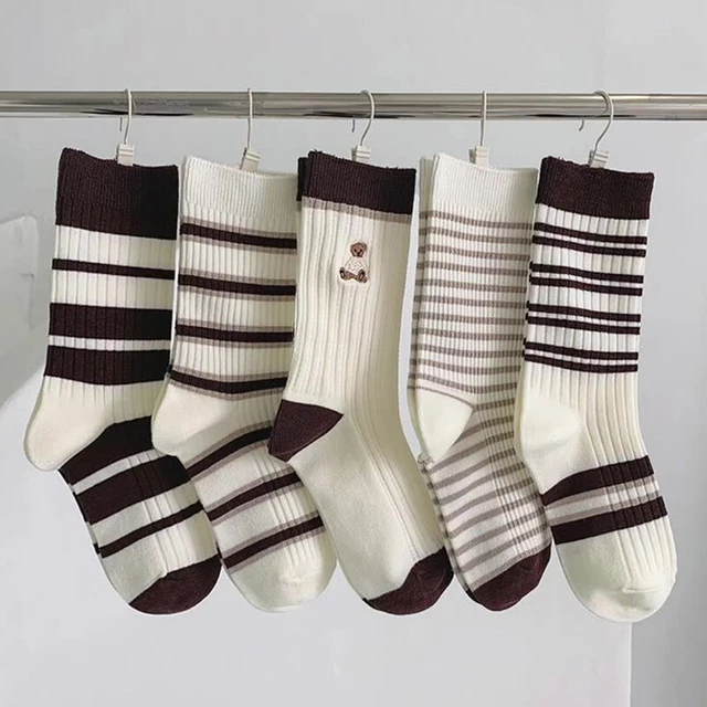 5Pair Femme Rayé Simple Chaussettes Streetwear Milieu Tube Coton SPORTS ✿