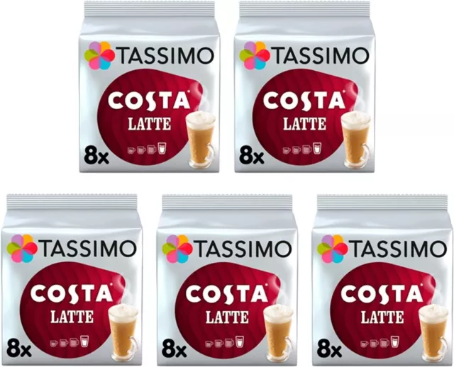 Tassimo Costa Latte Coffee Pods x8 (Pack of 5, Total 40 Drinks)