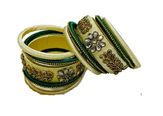 Main Soie Créateur Bracelets pour Filles Et Femme (Paquet De 10) Vert & Cremaic