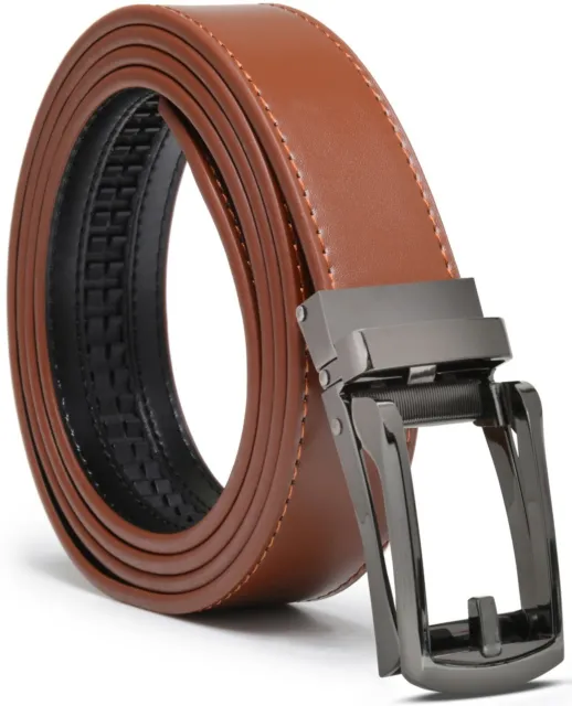 Mens Genuine Leather Ratchet Belt with Slide Buckle Dress Belt for men
