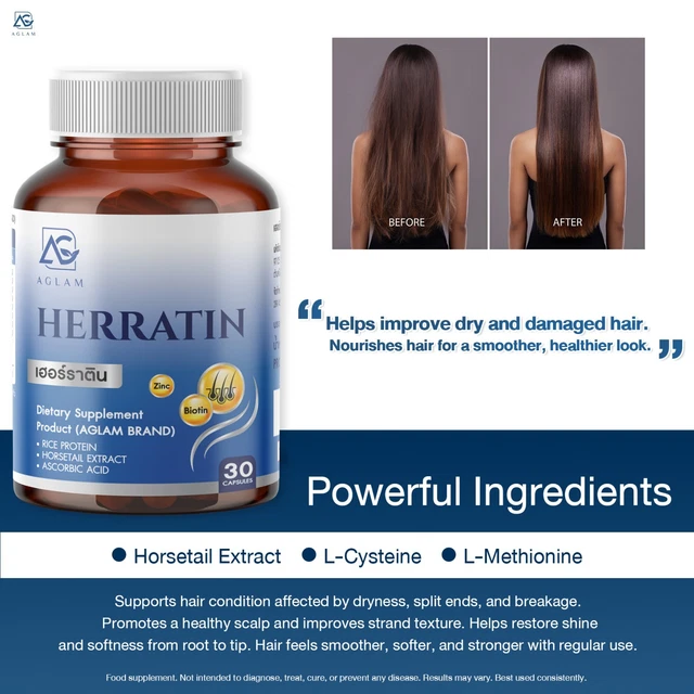 Protien Pill AGLAM HERRATIN HAIR Food Supplement 30 Capsules Biotin Zinc Rice ...