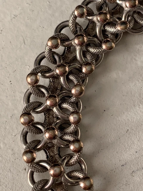 Bracelet Gourmette Ancien En Argent Massif 925 - Maille Chaîne Ethnique - Occasion