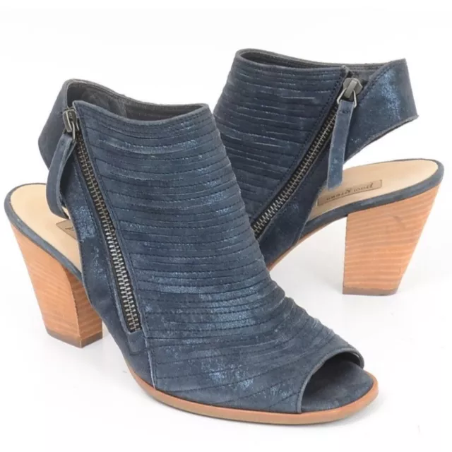 PAUL GREEN Blue Leather "Cayenne" Peep Toe Block Heel Women's Ankle Booties 6M