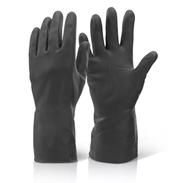 Heavy Duty Black Natural Rubber Latex Gloves Household Industrial Flock Washing