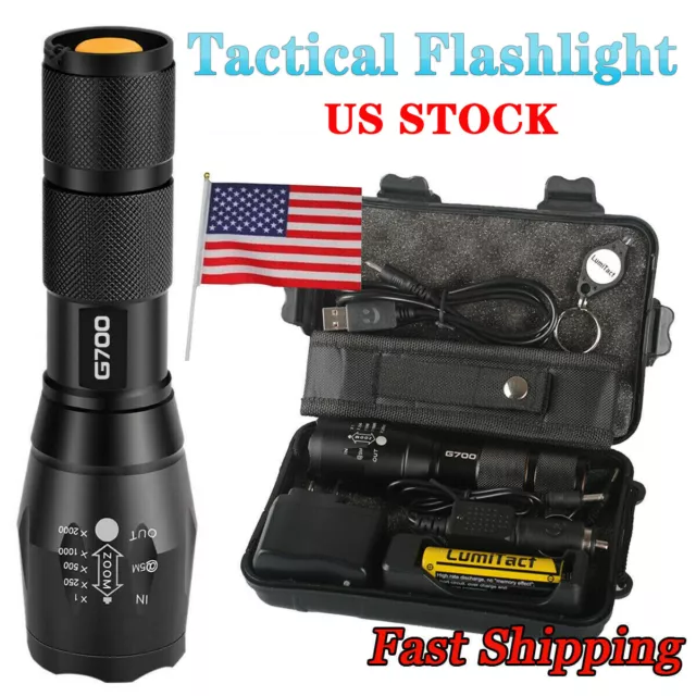 50000lm Genuine LED Tactical Flashlight Military Zoomable Torch Camping Fishing