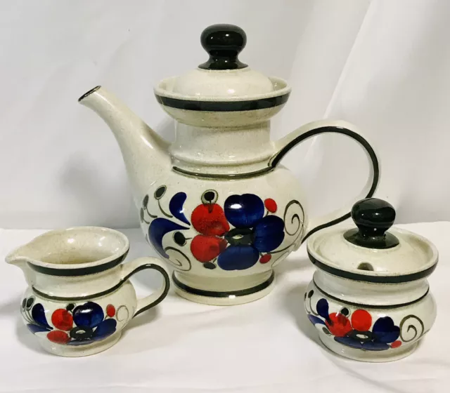 Vintage Handpainted Teapot, Sugar & Creamer Set, Waechtersbach - W. Germany