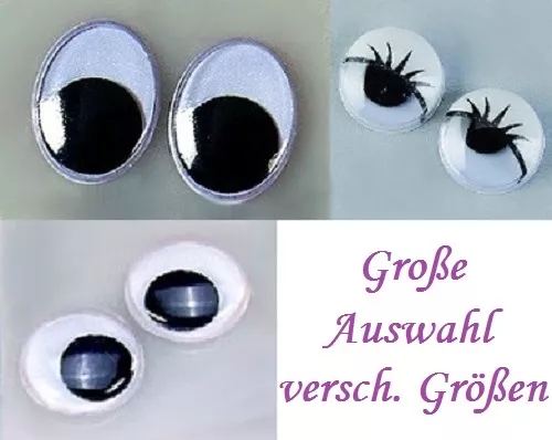 Wackelaugen Augen mit Scheibenpupille Rund, Rund mit Lid & Oval - RIESEN AUSWAHL