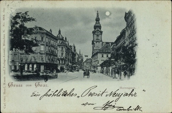 Mondschein Ak Graz Steiermark, Herrengasse, Straßenpartie - 10157988