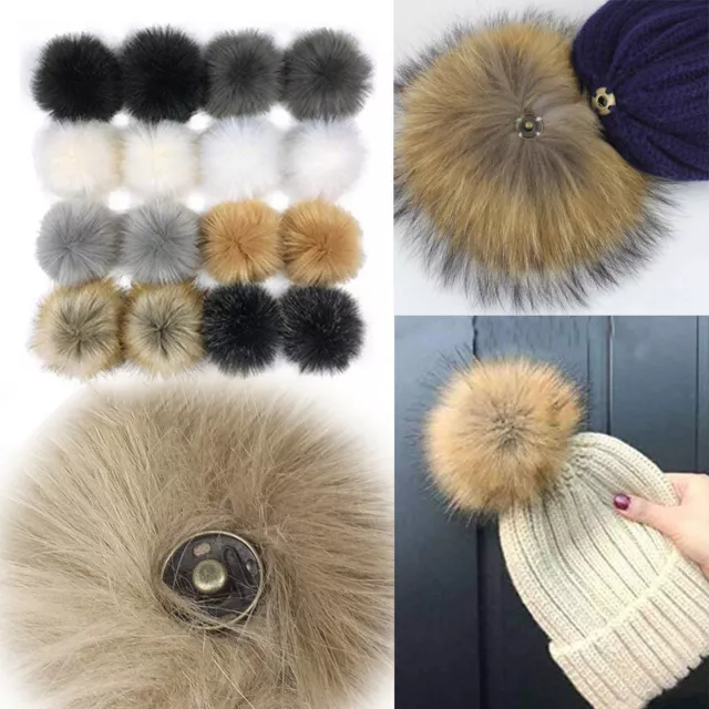 2 X 12 cm Faux Fur Pompom Hair Balls with Button for Hat Scarf Key Chain DIY
