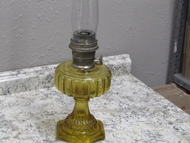 Vintage Aladdin Amber Cathedral Oil Lamp W/Chimney