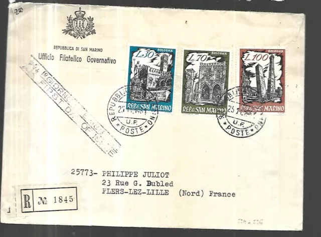 SAN MARINO    lettre recommandée du 25 11 1961 de Saint Marin pour Flers