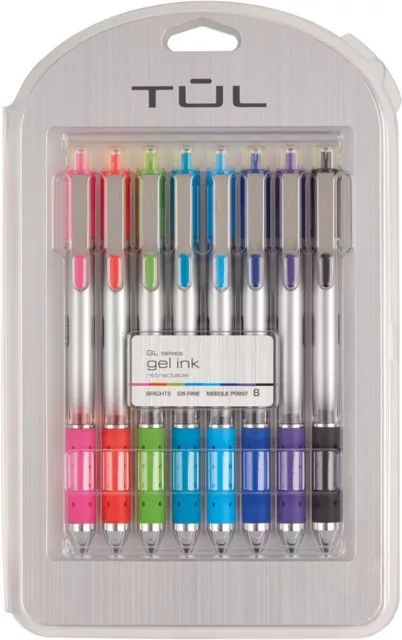 TUL Retractable Gel Pens, Needle Point, 0.5 mm, Gray Barrel, Assorted Bright...