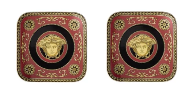 Versace Von Rosenthal Medusa Quadratisch Brot Teller Paar #409605-16214 B Feder