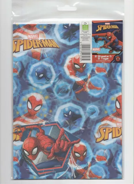 Spider-Man Wrapping Paper 2 Sheets And 2 Gift Tags Gift Wrap Marvel