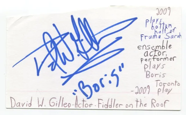 David W. Gilleo Signed 3x5 Index Card Autograph Actor Fiddler On The Roof