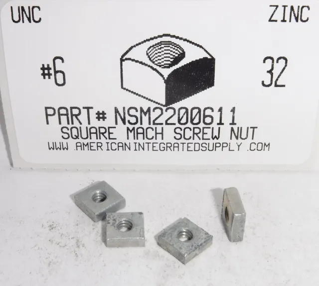#6-32 Square Machine Screw Nut Steel Zinc Plated 5/16 Af X 7/64 Th (50)