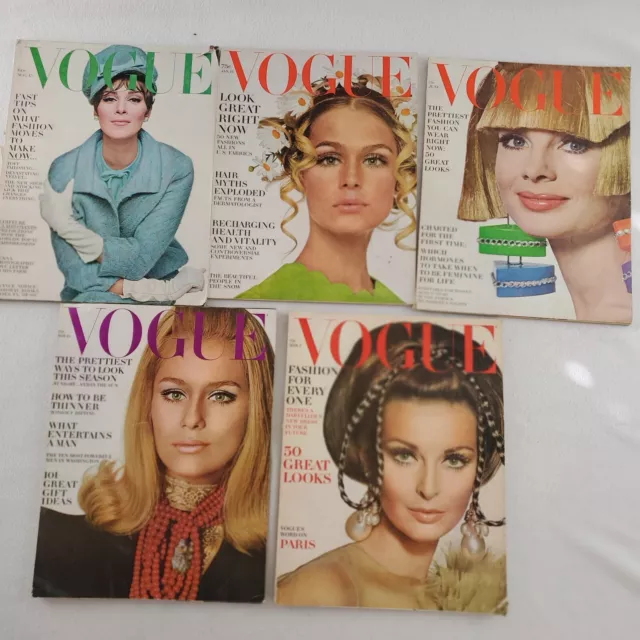 Lot of 5 Vintage Vogue Magazines Aug 1963 June & Nov 1966 March 1967 Jan 1968