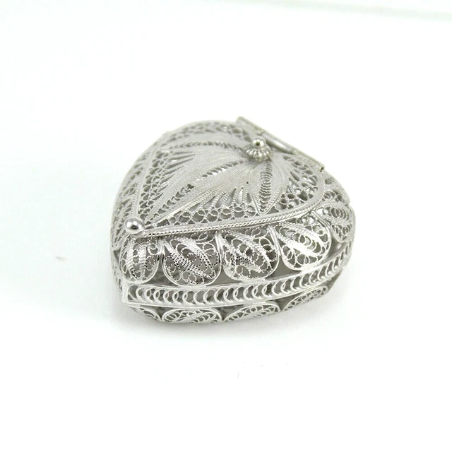 Ciondolo Cuore Pietra Onice Nero E Marcasite - Argento Sterling 925 - Dettaglio Filigrana