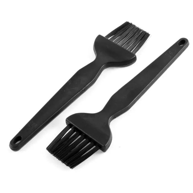2pcs Plastic Flat Handle Anti-Static Cleaning Brush Black