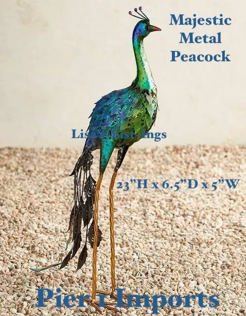 NWT Pier 1 Imports TALL METAL MAJESTIC PEACOCK 23" H X 6.5" D X 5"W GORGEOUS!
