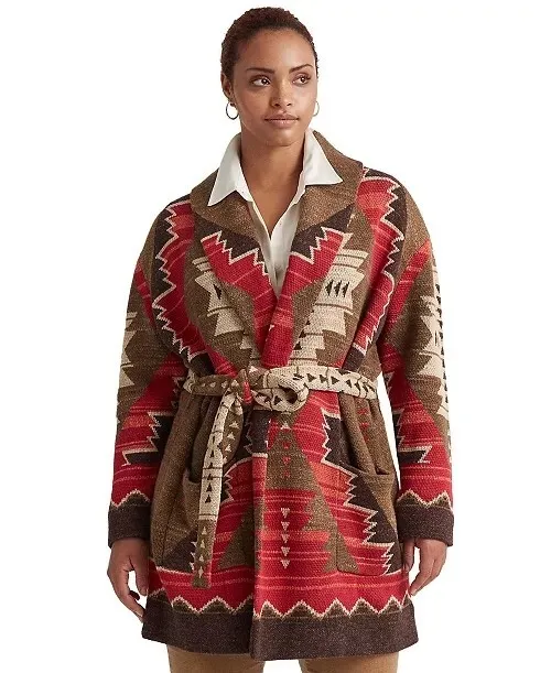 Lauren Ralph Lauren Womens Southwestern Knit Open Cardigan size 2X Belted Multi 3