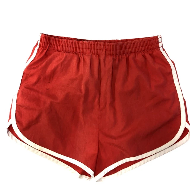 Vtg 70 80's Men's Red White Trim ATHLETIC Swim Shorts SURFER BEACH Trunks L