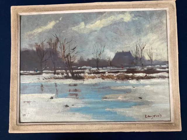 Tableau ancien XX Paysage Sous La Neige impressionnisme. Signé