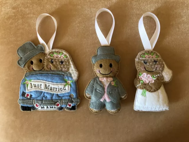 Wedding Mr & Mrs Car / Bride / Groom Gingerbread Felt Hanging Decoration