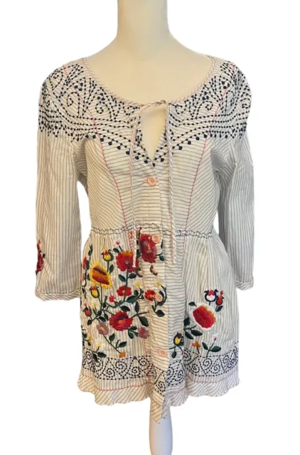 3J Workshop Johnny Was M Embroidered Blouse Tunic Top M Flaw