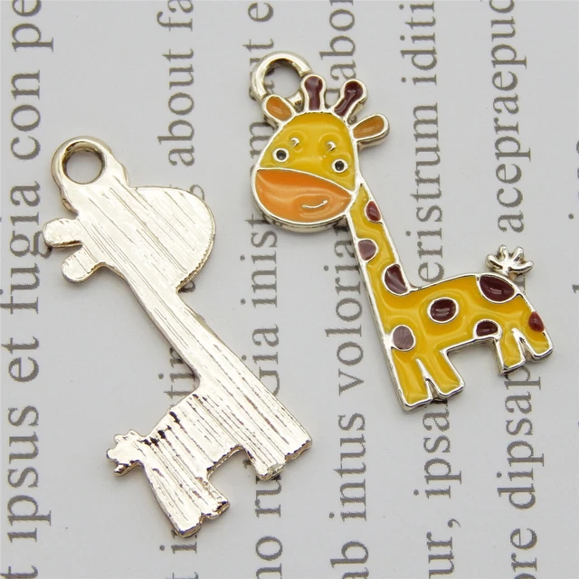 16 Stück Metall Legierung Emaille Süße Giraffe Halsketten Anhänger Charm 27x15mm