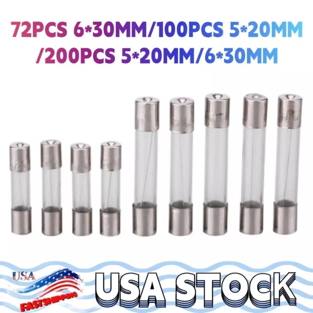 Assorted Glass Fuses 5x20mm 6x30mm Box Fuse Quick Blow Fast Acting Tube Kit US