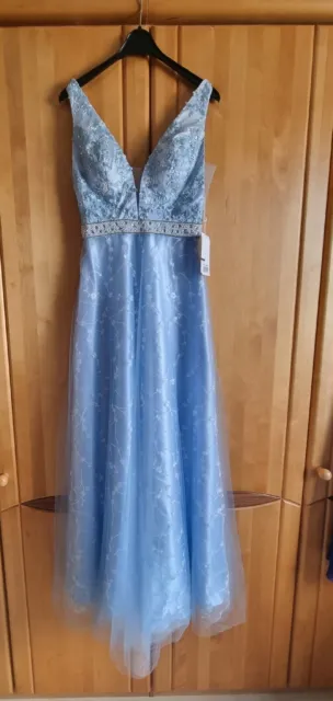 Neu Abendkleid Ballkleid  Brautjungfer Gr. 38 Lang Hellblau Ärmellos Ungetragen