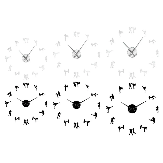 Horloge murale 3D créative bricolage acrylique muet pour ornement de restaurant