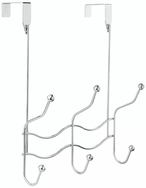 6 Hooks Over The Door Home Room Bathroom Coat Towel Hanger Rack Chrome Plated