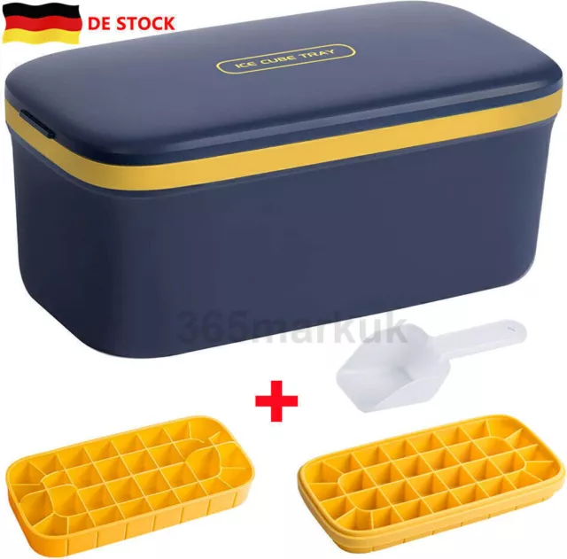 Eiswürfelbox mit Deckel Silikon Eiswürfelform 64 Fächer Eiswürfelbereiter Eisbox