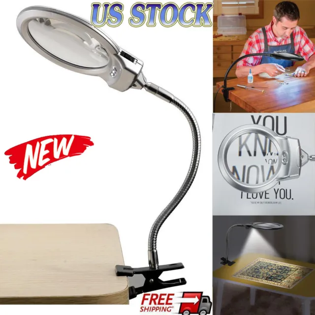 NEW Magnifier LED Lamp Magnifying Glass Desk Table Light Reading Lamp With Clamp