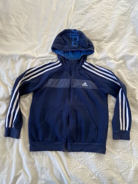 Cardigan Adidas adorabili ragazzi blu con cappuccio e cerniera cotone caldo taglia 9-10 anni