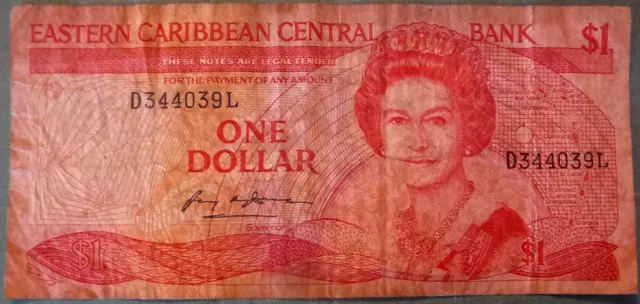 EAST CARIBBEAN 1 DOLLAR NOTE, P 17 l, ISSUE 1985-8 , ST. LUCIA  , NO ANGUILLA