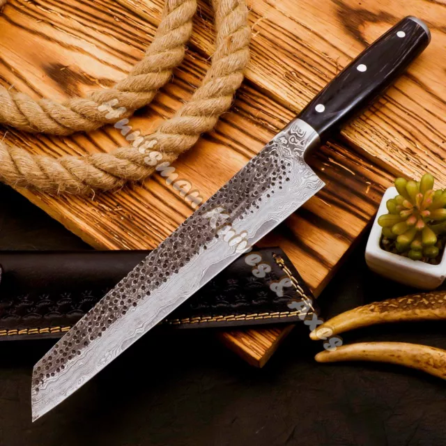 Custom Made Forged San Mai Damascus HONSHU Santoku knife Replica W/hammer marks