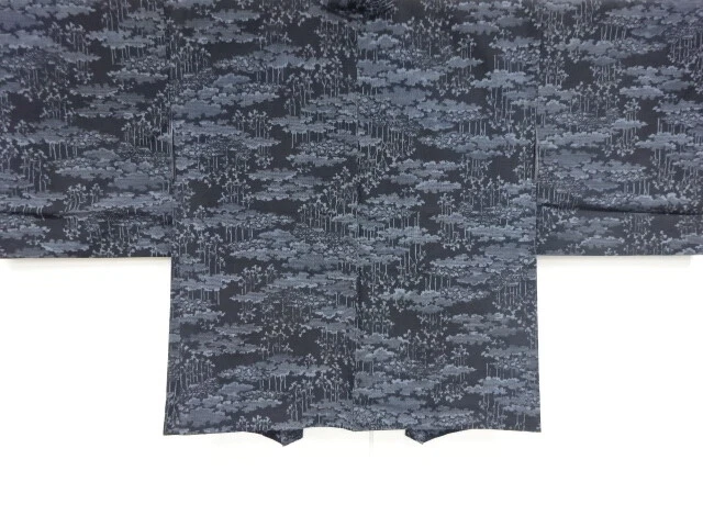 98123# Japanese Kimono / Haori / Tsumugi / Woven Trees & Mansion