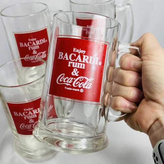 COCA COLA LICENSED Vintage BARCARDI RUM & COKE Glass Mug Stein Set Of 4